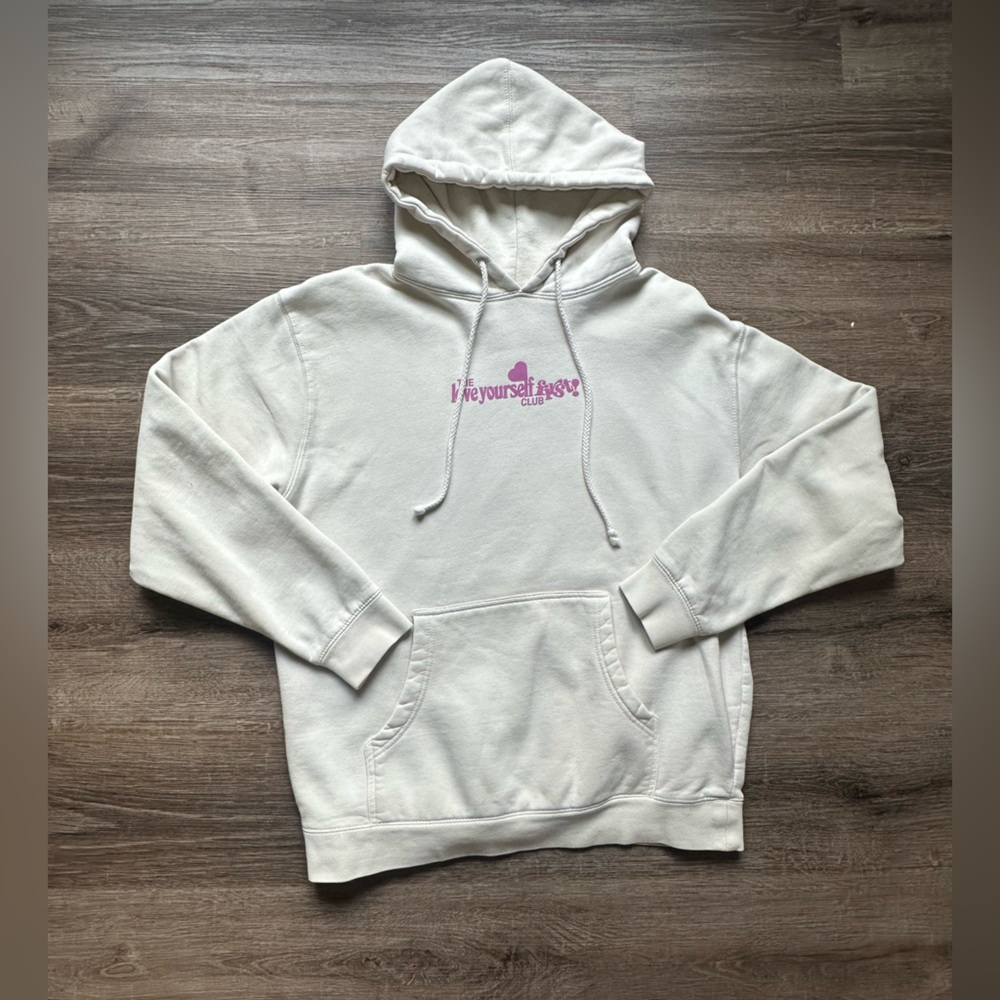 Cream and Pink Short Sleeve Hoodie Sweatshirt